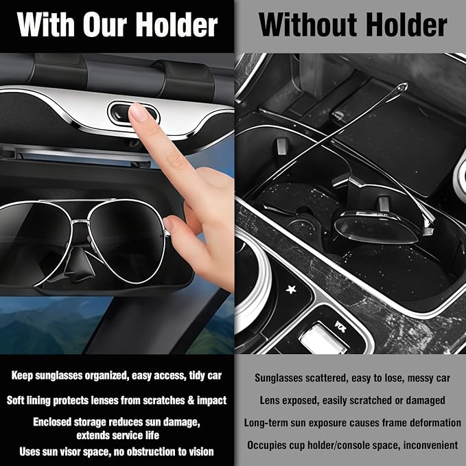 Sunglasses Holder for Car Sun Visor – Soft Vehicle Interior Glasses Organizer Box Accessories,Protective Automotive Eyeglasses Storage Case Hanger,Universal for SUV Sedan Truck (Black texture) - Image 4