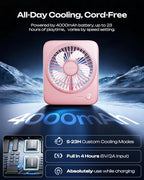 Otlonpe Personal Portable Desk Fan, 4000mAh Small Rechargeable Portable Fan Battery Operated & USB Powered for Travel Sleeping Bedroom Office Home Table, Cordless, Quiet, 4-Speed, 6.5 Inch (Pink) - Image 3