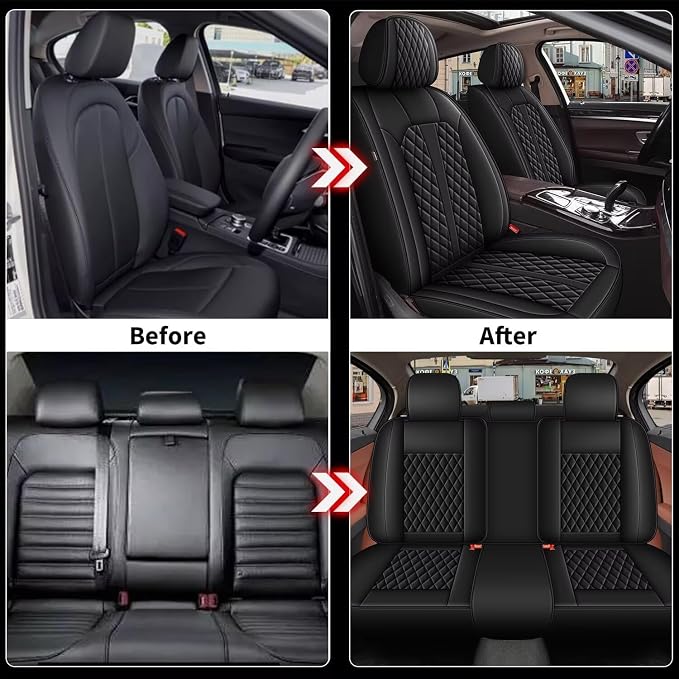 IKABEVEM Car Seat Covers Fit for Honda Pilot 2005-2016 Full Set | Waterproof Faux Leather, Airbag Compatible, Easy to Install & Wipe Car Seat Protector,5 Seats Covers Fit for , Black - Image 5