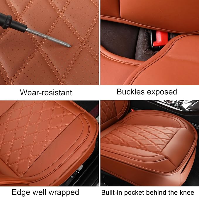 Front Seat Covers, Waterproof Car Seat Covers for Sedan Truck SUV | Seat Covers brown,Leather Car Seat Cover,2pcs front seat covers, Universal Seat Protector For Families, Pets,Commuter - Image 6