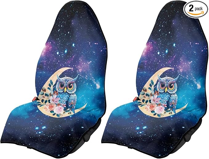 Towel Seat Cover for Trucks SUV, Car Seat Protector Cover Waterproof Car Seat Towel Cover After Gym Beach Travel Sport(Galaxy Moon Owl Print,2Pcs) by Unknown