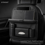 2 Pack Leather Look Car Backseat Organizer with Tablet Holder, Foldable Tray, 8 Storage Pockets, Cup Holder, Tissue and Umbrella Slots, Seat Back Protector Kick Mat for Cars SUVs Trucks - Image 3
