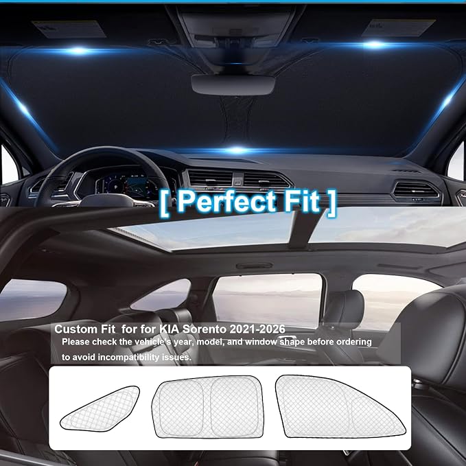 KMF 8pcs Thicken Full Sun Shades for Kia Sorento 2021-2025 2026 Accessories,Car Window Covers Sunshade for Windshield Side Rear, Sun Visor UV Block and Privacy Blackout for Camping Outdoor - Image 5