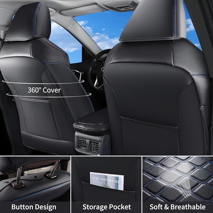 Huidasource Front Car Seat Covers Fit for Toyota RAV4, Full Coverage Seat Protector Fit for 2019-2024 Toyota Rav4 XLE LE XLE Premium Limited(Not for Hybrid/Adventure/TRD Off-Road/Prime, Black&Blue) - Image 2