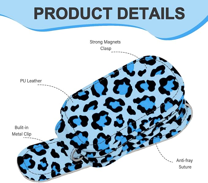 2 Pack Sunglass Holder for Car Visor, Universal Magnetic Car Sunglass Holder for Different Size Eyeglasses, Car Visor Accessories (Leopard-Blue) - Image 2