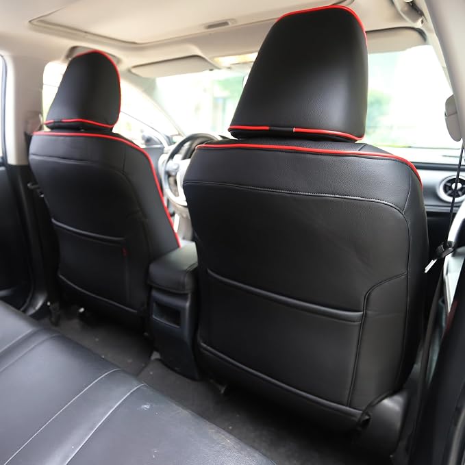 HKZ Customized Special seat Cover for Toyota Corolla (Black with Red Trim, 2014-2019 Corolla L LE LE Eco XLE Sedan) - Image 2