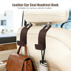 2-Pack Car Headrest Hooks, 1.1-Inch Wide Purse Hangers, Brown | Microfiber leather hooks with built-in metal cores keep purses, groceries and backpacks organized and within reach - Image 2