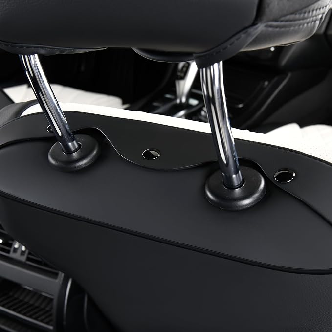 FLORICH Waterproof Front Car Seat Cover Faux Leather Automotive Seat Cover Front Car Seat Cushion Car Seat Protector Accessories Universal Fit for Most Cars SUV Trucks, Black&White - Image 8