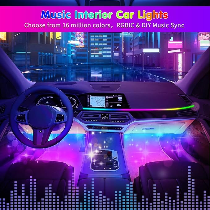 DUOFU365 Car Led Light Interior, RGB Dreamcolor Inside Light Music Sync | Under Dash Footwell Automotive Strip Light, 12V Acrylic Strip Light for Vehicle, Truck,Jeep, SUV with Car Charger(1set) - Image 6