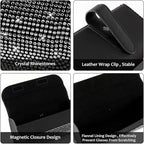 Osilly Bling Car Sunglass Holder for Sun Visor, Sparkling Crystal Leather Automotive Eyeglasses Mount Clip Organizer with Hidden Magnetic Closure for Men Women, Universal for SUV Truck Van（Black） - Image 3