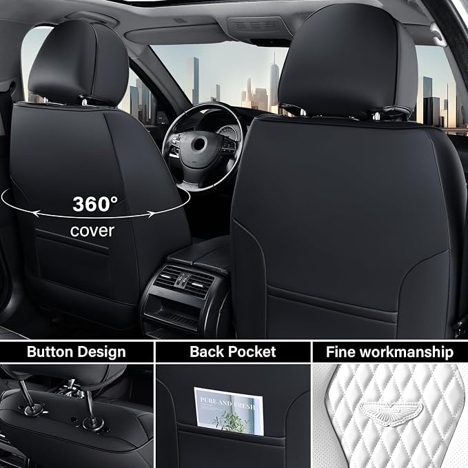 Coverado Seat Covers 2 Pack, Car Seat Covers Front Seats, White Car Seat Cover, Waterproof Car Seat Covers, Car Seat Cushion, Front Leather Seat Protector Fit for Most Cars - Image 3