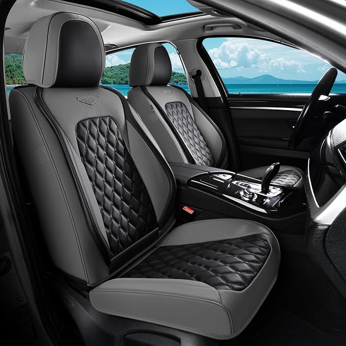 Coverado Universal Car Seat Covers Full Set, Minimalist Scratch-Resistant Waterproof Faux Leather Front & Rear Seat Protectors, Business Daily Driving – GrayBlack by COVERADOAUTO
