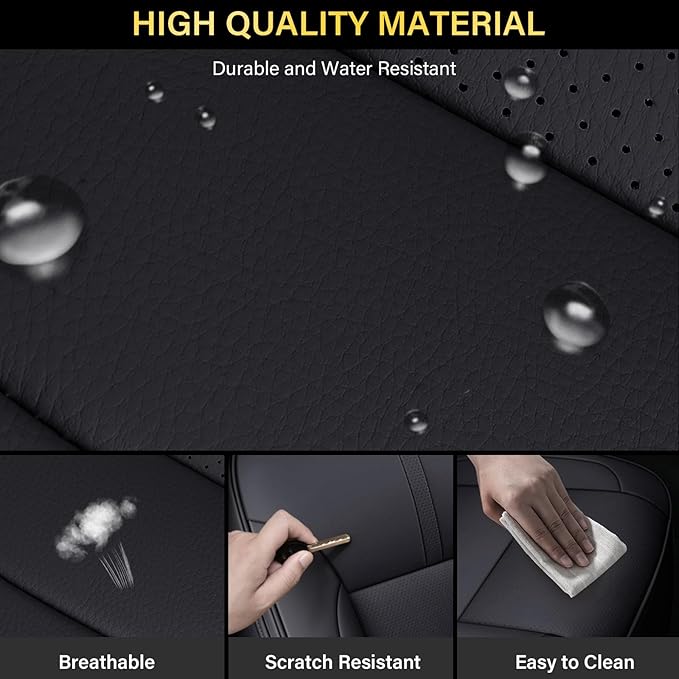 Coverado Chevy Silverado Seat Covers Full Set, Faux Leather Car Seat Covers Fit for 2014-2018 1500, 2015-2019 2500HD 3500HD Chevy Silverado GMC Sierra Crew Double Extended Cab (Black) - Image 6