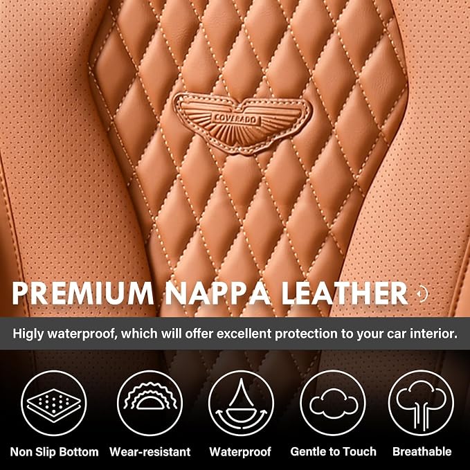 Coverado Seat Covers, Car Seat Covers Full Set, Leather Car Seat Cover, Car Seat Covers Front Seats Back Seat Cover Seat Protector Universal Fit Most Cars (Brown-All, FullSet) - Image 6