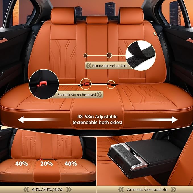 Car Seat Covers Full Set Orange Seat Cover Front Seats and Back Leather Seat Covers for Cars Waterproof Car Seat Cushion Universal Car Seat Protector Fit for Most Cars Trucks SUVs - Image 4