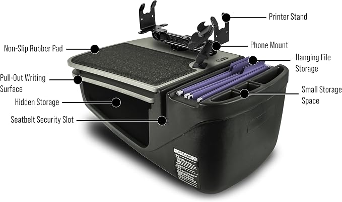 AutoExec AE-GMCD-PM-PS-GT GripMaster Car Desk for Your Vehicle Workstation and Mobile Office, Grey with Phone Mount and Printer Stand - Image 3