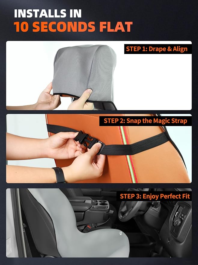 Universal Fit Waterproof Car Seat Cover - Rubber-Based Protection for Athletes, Fitness & Pets - Non-Slip Interior Backing, Includes Seat Belt Protector - Gray - Image 3