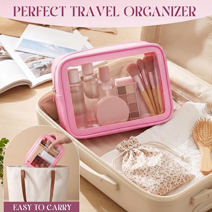 Hsei 20 Pcs Clear Makeup Bags Diaper Bag Organizer Travel Toiletry Bags with Zipper Clear Cosmetic Organizer Car Storage Pouch Bridesmaid Gift for Women Beach Vacation (Pink) - Image 5