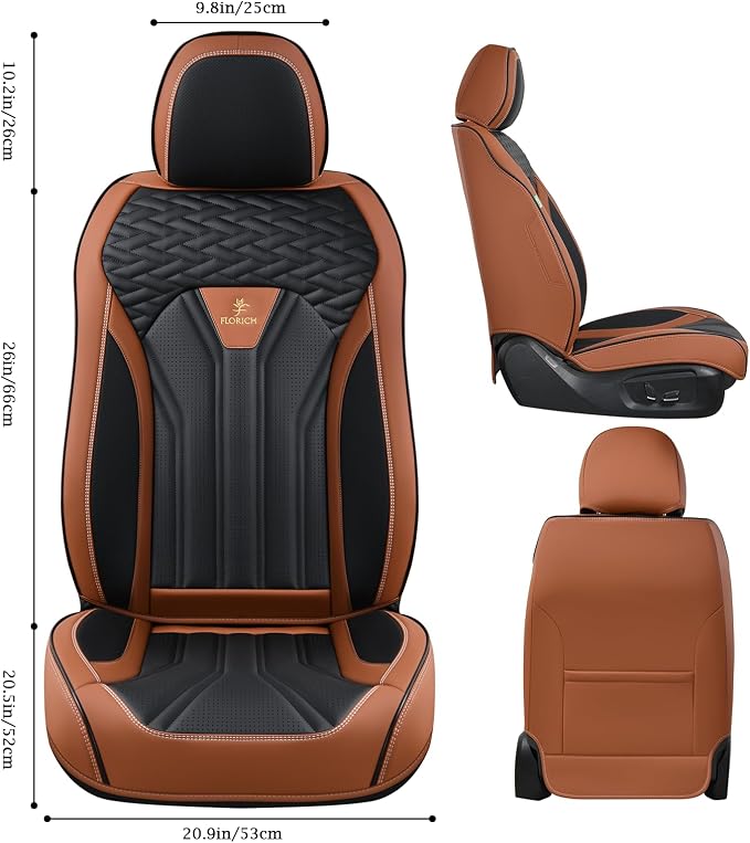 Seat Covers for Cars, Waterproof Seat Covers, Leather Car Seat Covers 2 Pack, Universal Seat Cushion Protector for Most Cars Trucks SUV-Brown&Black - Image 3