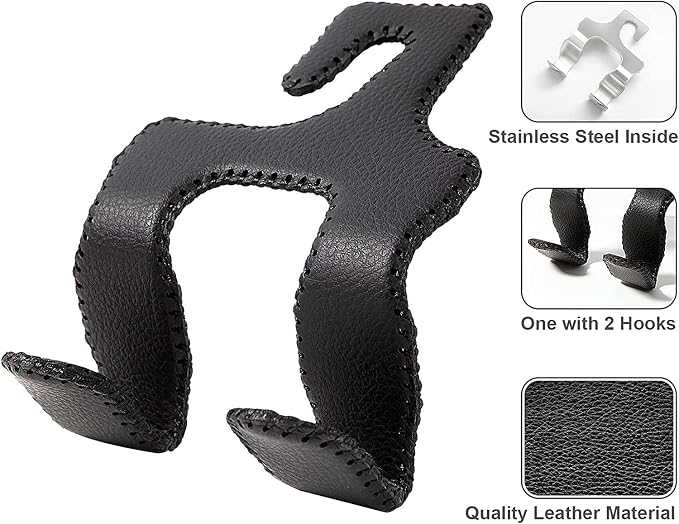 AMVOYOA Car Purse Hook, 2 in 1 Car Seat Headrest Hooks Durable Hanger Storage Holder Leather Organizer for Hanging Grocery Bags, 2 Pack, Brown - Image 6