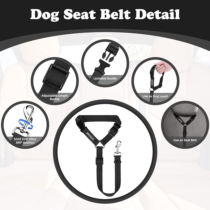 BWOGUE 2 Pack Dog Seat Belt for Car, Headrest Restraint Safety Leads | Headrest Loop for Car Travel, 18-30 in Adjustable, 2-in-1 Seat Belt and Leash, 2 Pack for Dogs and Cats, Use with Dog Harness - Image 3