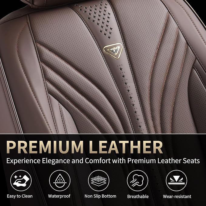 FLORICH Car Seat Covers, Dark&Brown Leather Car Seat Covers Front Seats, Premium Leatherette Car Seat Cushion for Cars, Automotive Seat Protectors Universal Fit for Most Sedans Cars SUV Trucks - Image 5