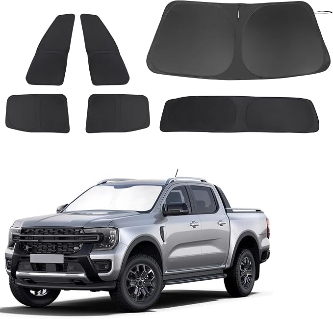 Windshield Sun Shade Foldable Full Windows Coverage Custom Fit for 2019-2024 Fo-rd Ranger Accessories Car Window Shades Block Sun UV Rays Privacy Protection 6PCS by FannycCargoCover