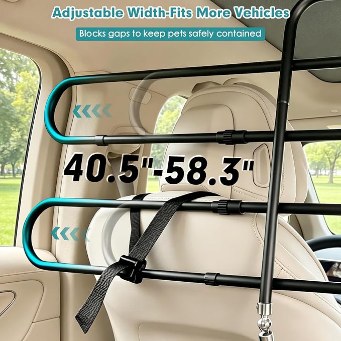 Snagle Paw Dog Car Barrier for SUV, Adjustable 40.5"-58.3" Dog Car Divider for Cargo Area and Backseat, Moves with Seats, Metal Pet Barrier for SUVs, Trucks, Sedans,with Tightening Nylon Straps, Black | Adjustable width - Image 5
