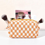 SOIDRAM 2 Pieces Makeup Bag Large Checkered Cosmetic Bag Capacity Canvas Mix Travel Toiletry Bag Organizer Cute Makeup Brushes Aesthetic Accessories Storage Bag for Women, Yellow checkered - Image 7