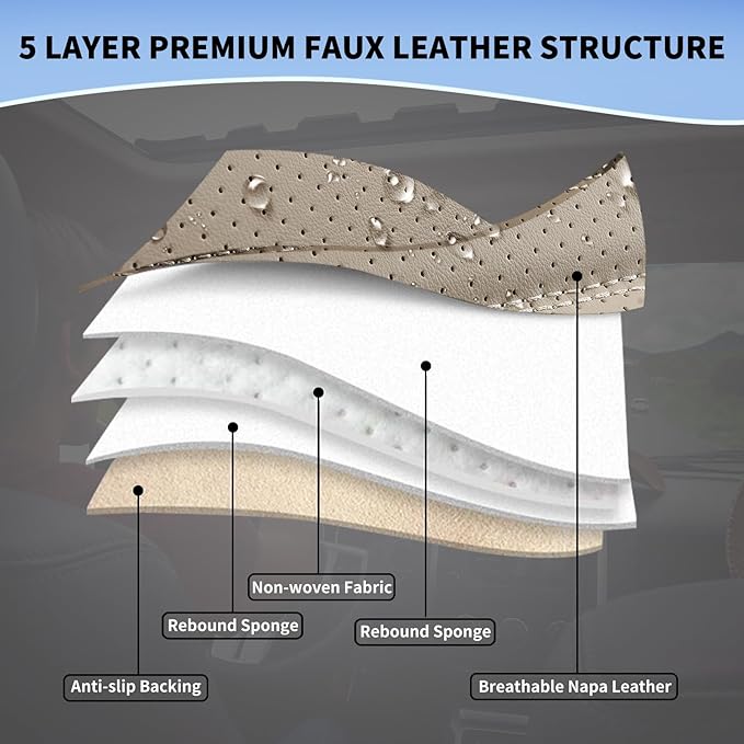 Leather Rear Car Seat Covers Automotive Seat Protectors | Breathable Waterproof Durable Full Surround Non-Slip Universal Fit for Most Cars SUV Trucks Van Beige - Image 3