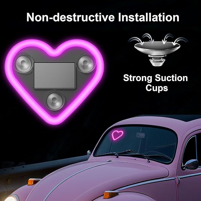 Rechargeable Solar-Powered Wireless Heart LED Light for Car Interior Decor | with 6 Lighting Modes and Vibration Sensor, Romantic Ambient Gift for Couples/Women/Men, Pink, 1 Pcs - Image 6
