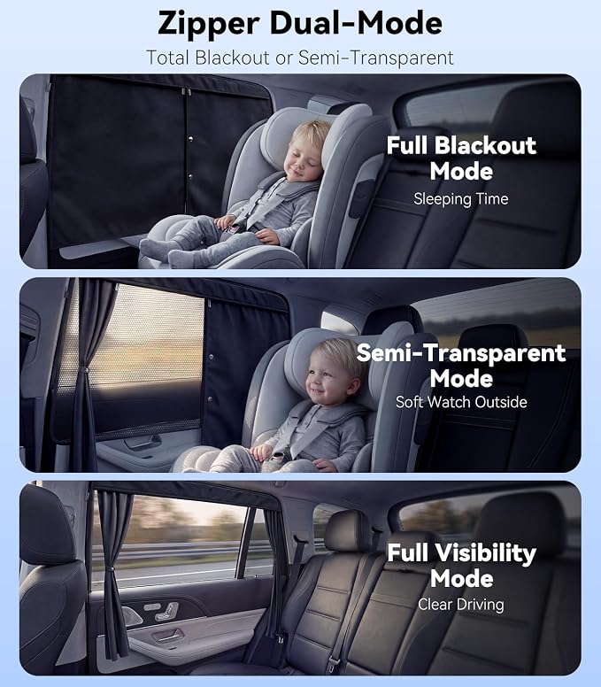 NMoiss 2026 Upgraded Dual-Layer Auto Car Window Shades for Baby 2 PCS | 100% Block Heats, UV Rays & Privacy, Protecting Skin & Eyes, Blackout & Mesh Shade, 5 Oversized Suction Cups - Image 2