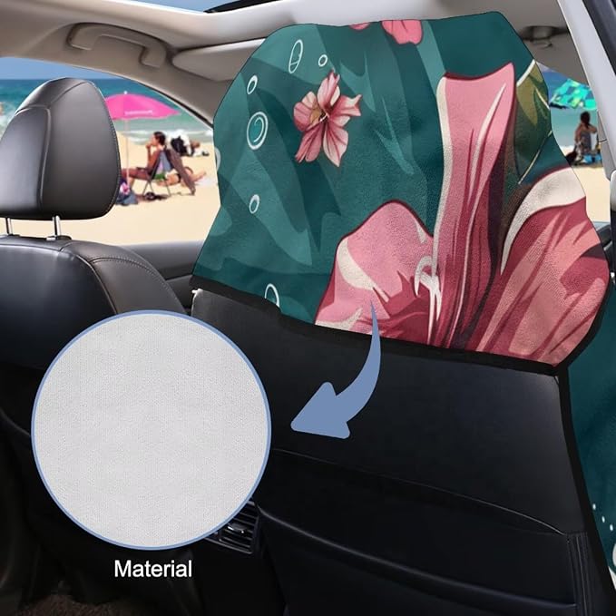 Sea Turtle Print Car Seat Cover Towels Front Seats Hibiscus Print Automotive Seat Covers for Truck Sedan SUV Sweat Absorption Running Towel, Workout Towel and Yoga Mat - Image 4