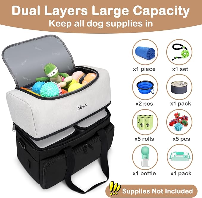 Mancro Dual Layers Dog Travel Bag, Dog Mom Gifts, Road Trip Essentials | Pet Travel Bags with 2 Extra Large Food Containers, 2 Collapsible Dog Bowls, Multi-Pockets Tote Organizer for Pet Supplies - Image 2