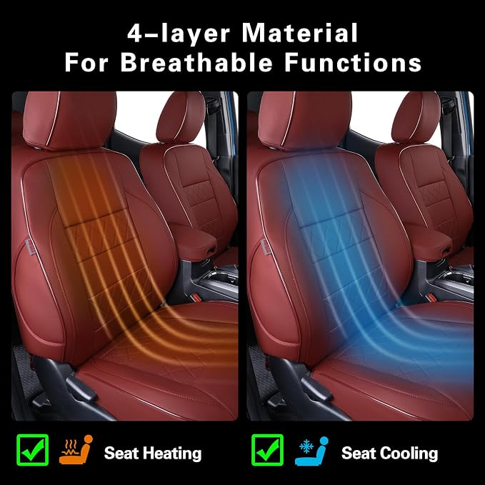 EKR Custom Fit Tacoma Leather Car Seat Covers for Toyota Tacoma 2012 2013 2014 2015 (TRD Sport Seats)- Full Set,Faux Leather(Burgundy) - Image 6