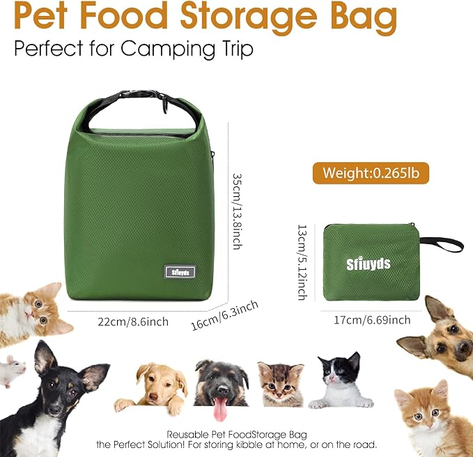 Dog Food Travel Bag with 2PCS Collapsible Dog Travel Bowls Air Tight Dog Food Storage Container(Green, Small) - Image 5