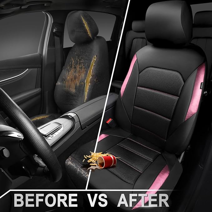 CAR PASS Memory Foam Car Seat Covers,Air Cool Mesh Thick Seat Covers Front Seats,Pink Metal Film Leather Seat Cover for Car,Universal Automotive Comfort for Most Car,Truck,Airbag Compatible,Black Pink - Image 5