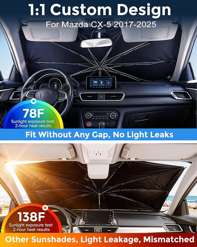 Weektic Custom Windshield Sun Shade Umbrella for Mazda CX-50 2022-2026, [Double Thickened Ice Crystal Coating] Sun & Heat Protection, Keep Vehicle Cool & Protect Interior - Image 2