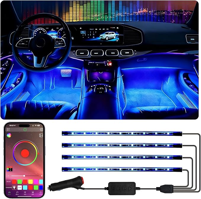 Footwell Lighting for car, Car Interior LED Lights,Lights for Inside car,APP Controlled RGB Light Strip with Music Sync Mode, 72 LEDs 16 Million Colors for Cars, Trucks, SUV via 12V Lighter by Unknown