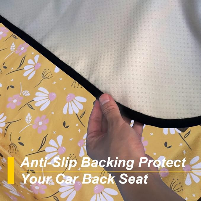 Back Seat Cover for Car Trucks Van SUV Jeep,Waterproof Rear Bench Towel Seat Covers for Dogs and Kids,Automotive Backseat Protector (Chamomile and Yellow) - Image 5