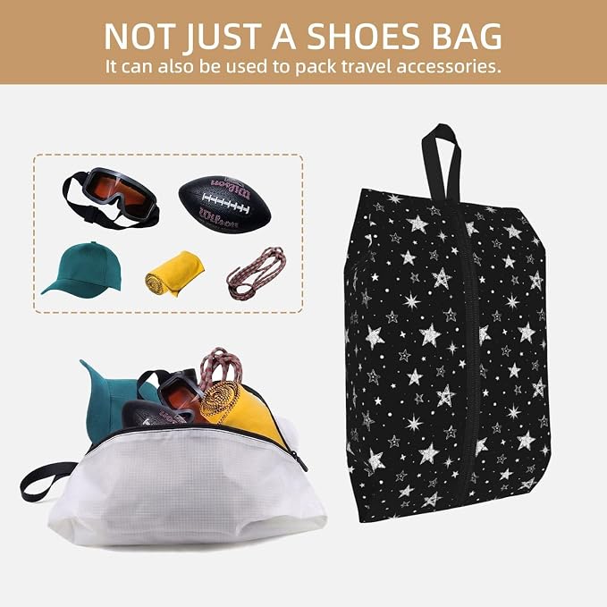 Cute Doodle Stars Travel Shoe Bag for Men & Women, Waterproof Shoe Storage Organizer with Zipper, Portable Shoe Pouch for Sneakers, Heels, Sandals, Gym & Travel Luggage 2PCS - Image 5