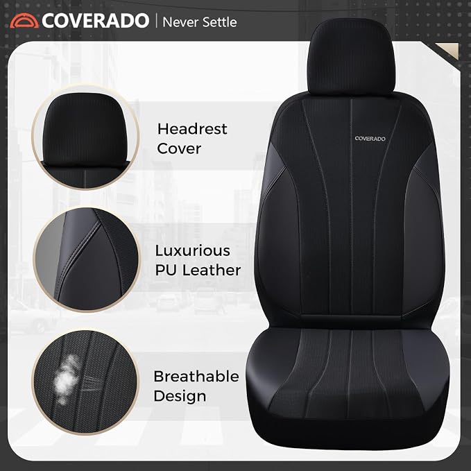 Coverado Car Seat Covers Front Seats, Auto Seat Covers Full Set, Mesh Breathable Seat Protectors, 2 Seats Black Automotive Seat Covers, Universal Fit for SUV, Sedan, Truck - Image 5