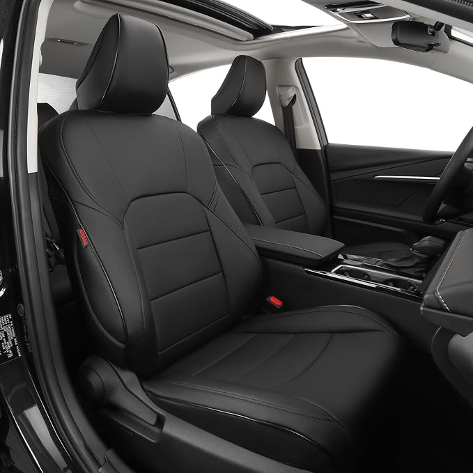 EKR Car Seat Covers for Toyota Camry 2012-2017 (Hybrid),Full Set | Custom Fit for Toyota Camry LE/XLE 2012-2017 & SE 2015-2017,Airbag Compatible-Faux Leather(Black) by EKR