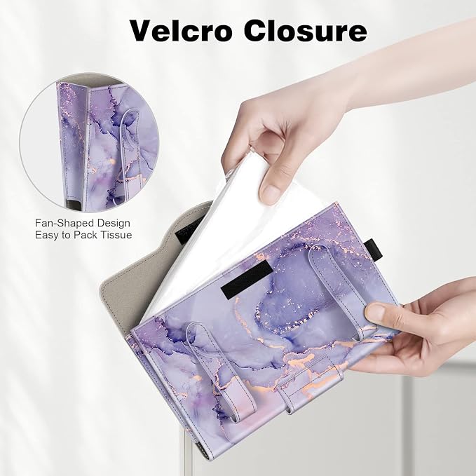 CaseBot Car Visor Tissue Holder, Sun Visor Napkin Holder, Mask Holder, PU Leather Backseat Tissue Box for Truck SUV, Lilac Marble - Image 3