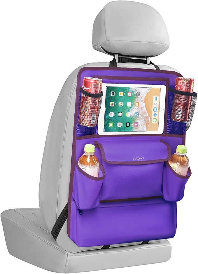 LUCMO Car Backseat Organizer with Touch Screen Tablet Holder, Dark Purple | 9 Storage Pockets,Clear Tablet Holder,Protectors Kick Mats,Travel Accessories,Seat Cover,Road Trip Essentials by LUCMO