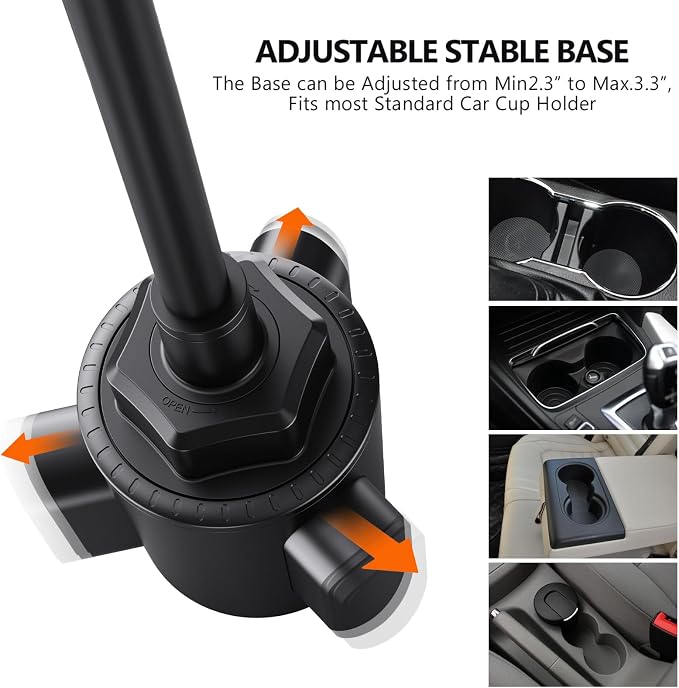 Cup Holder Phone Mount 15 Inch Adjustable Gooseneck Arm for Car | Adjustable long arm and stable cup holder base keep your phone secure, easy to reach, and clear to view while driving - Image 4