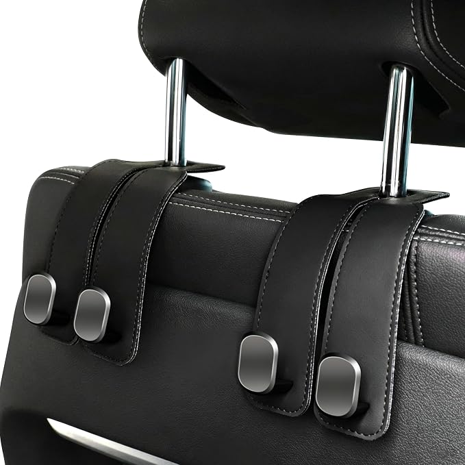 Amelity Car Hooks for Purses and Bags, Headrest Hooks 2 Pack | Durable Double Hook for Handbags, Groceries, Backpacks, Twin Hooks Car Headrest Hangers, Black Car Accessories for Women by AmelityDirect