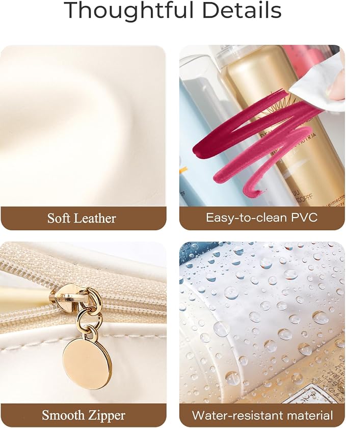 2Pcs Clear Makeup Bags Set, Clear Travel Makeup Brush Holder Leather Makeup Case Toiletry Bag with Zipper Portable Cosmetic Pouch Waterproof Makeup Brush Storage Bag Car Bag for Essentials - Image 6