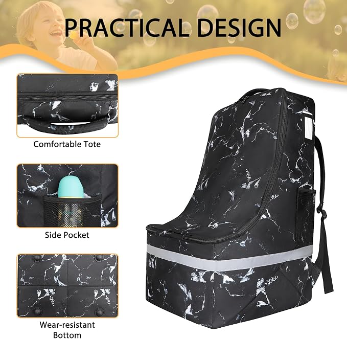 LARIPOP Car Seat Travel Bag for Airplane, Universal Gate Check Car Seat Bag, Padded Backpack with Waist Belt, Reflective Strips & Protective Feet, Fits Infant Convertible Booster Seats, Black - Image 5