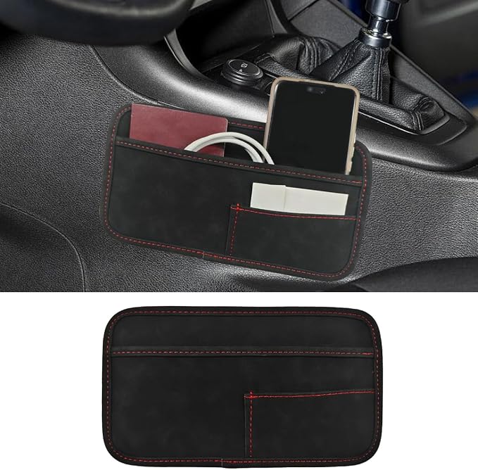 Car Seat Side Pocket Organizer, Suede Auto Door Storage Pouch, Mini Self-Adhesive Car Console Organizer, Universal Vehicle Cell Phone Holder for Key, Pen, Sunglasses(Black) by Unknown
